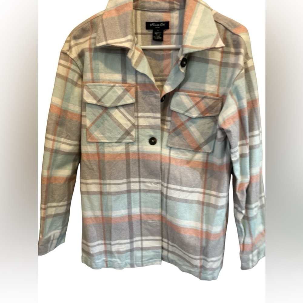 Anna Cai plaid button front shaket top size S‎